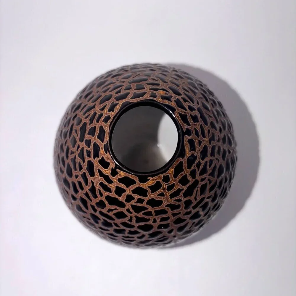 Keramik Ceramic Brown & Bronze Textured Reptile Inspired Ceramic Vase Artisan